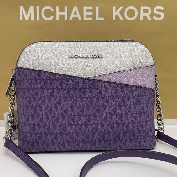 MICHAEL KORS Jet Set Travel Color-Block Signature Logo Crossbody BagDark Purple